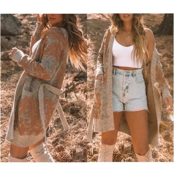 Lovestitch Sweater Winter Solstice Belted Cardigan Long Women’s Size Small Gray - Picture 2 of 14